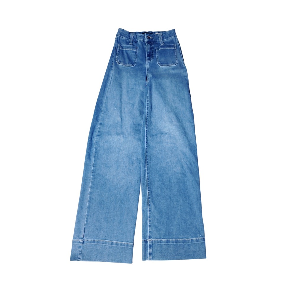 BCBGeneration High Rise Wide Leg Jeans Medium Wash Blue Size 3/26 Patch Pockets
